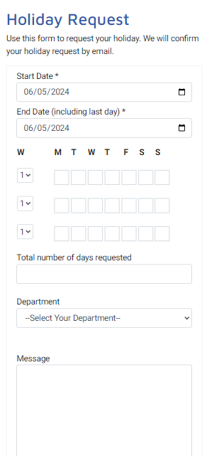 Care Home Staff Holiday Booking Form