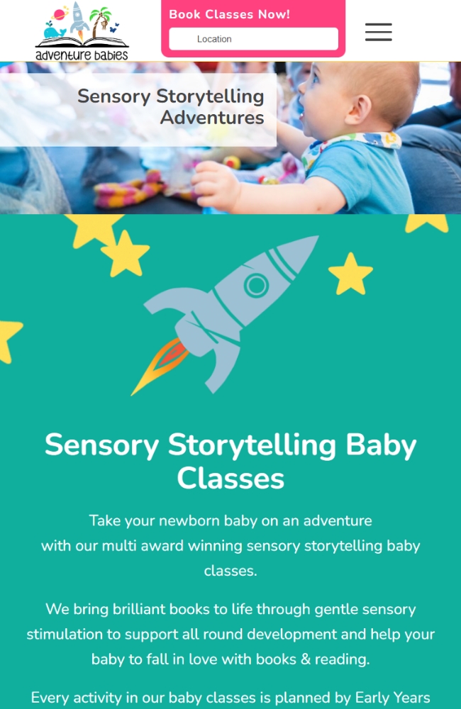 Adventure Babies website on mobile / small screen